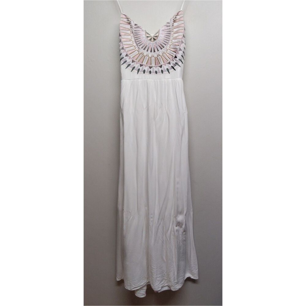 Lulus Formal Maxi Dress Women Size L White Embroidered Sleeveless Prom Dance